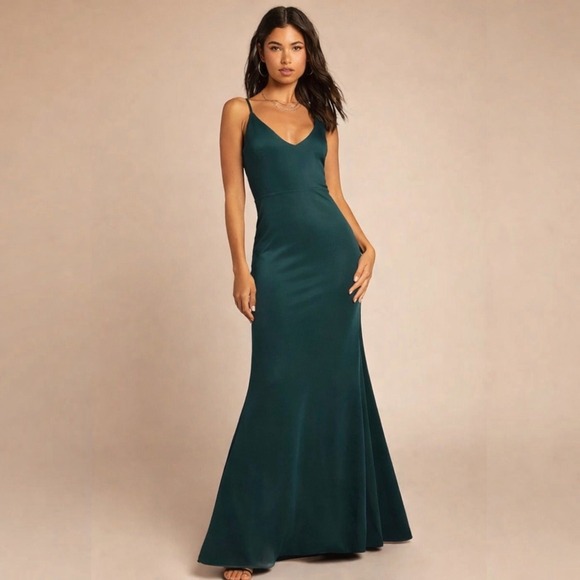 Lulus Dresses & Skirts - Lulus Teal Satin Maxi Dress Slip Bias Cut Mermaid Formal Wedding Guest M Prom